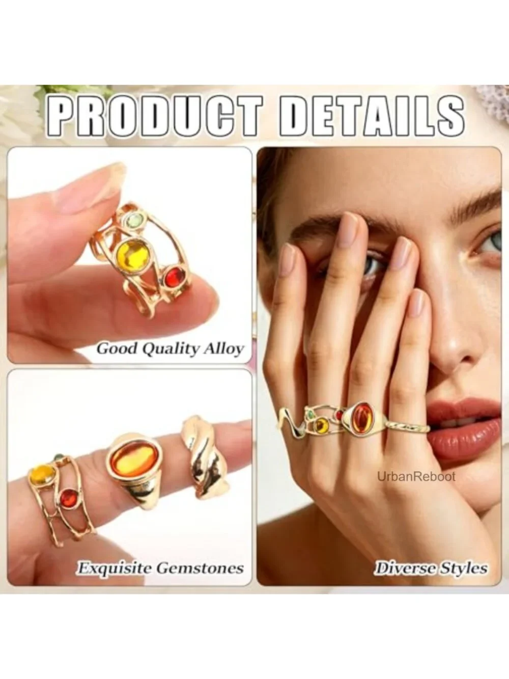 9 Piece Chunky Stackable Ring Set Gold Plated Stacking Rings for Women